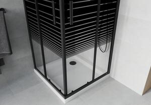 Mexen Rio čtvercový sprchový kout 80 x 80 cm, Pruhy, Černá + sprchová vanička Flat, Bílá