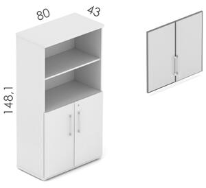 NABYTEK-DESIGNOVY.CZ - DE482 - Skříň kancelářská EPIC, 4 police, dveře přes 2 police + volitelné skleněné dveře, výška 148,1cm, dub/černá