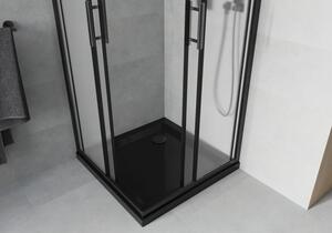 Mexen Rio čtvercový sprchový kout 70 x 70 cm, Vzor jinovatky, Černá + sprchová vanička Flat, Černá