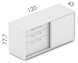 NABYTEK-DESIGNOVY.CZ - DE2122DP - Skříň kancelářská EPIC, 3 zásuvky, 2 police, posuvné dveře, šířka 120cm, výška 77,7cm, dub/černá