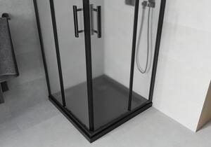 Mexen Rio čtvercový sprchový kout 80 x 80 cm, Vzor jinovatky, Černá + sprchová vanička Flat, Černá