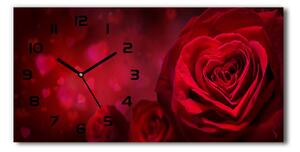 Skleněné hodiny na stěnu Červená růže srdce pl_zsp_60x30_f_75608886