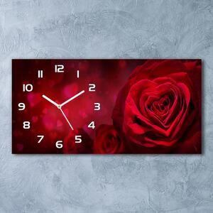 Skleněné hodiny na stěnu Červená růže srdce pl_zsp_60x30_f_75608886