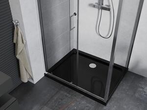 Mexen Apia rozsouvací sprchový kout 90 x 70 cm, Průhledné, Chromovaná + sprchová vanička Flat, Černá