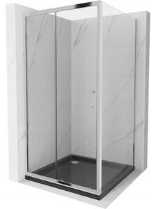 Mexen Apia rozsouvací sprchový kout 100 x 100 cm, Průhledné, Chromovaná + sprchová vanička Flat, Čer