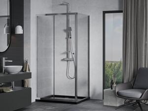 Mexen Apia rozsouvací sprchový kout 120 x 80 cm, Průhledné, Chromovaná + sprchová vanička Flat, Čern