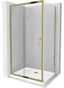 Mexen Apia rozsouvací sprchový kout 90 x 70 cm, Průhledné, Zlatá + sprchová vanička Flat, Bílá- 840-