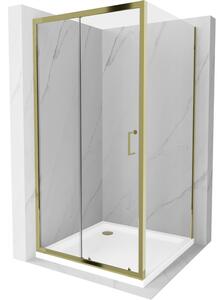 Mexen Apia rozsouvací sprchový kout 90 x 90 cm, Průhledné, Zlatá + sprchová vanička Flat, Bílá- 840-