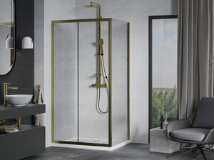 Mexen Apia rozsouvací sprchový kout 90 x 70 cm, Průhledné, Zlatá + sprchová vanička Flat, Bílá- 840-