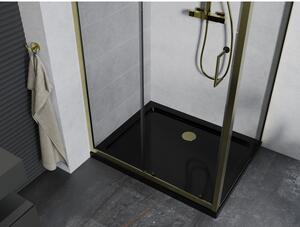 Mexen Apia rozsouvací sprchový kout 120 x 80 cm, Průhledné, Zlatá + sprchová vanička Flat, Černá