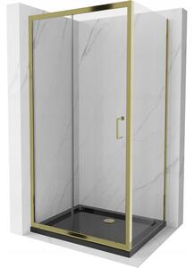 Mexen Apia rozsouvací sprchový kout 90 x 70 cm, Průhledné, Zlatá + sprchová vanička Flat, Černá