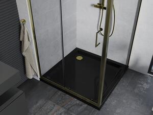 Mexen Apia rozsouvací sprchový kout 90 x 90 cm, Průhledné, Zlatá + sprchová vanička Flat, Černá