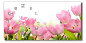 Skleněné hodiny na stěnu Růžové tulipány pl_zsp_60x30_f_76412458