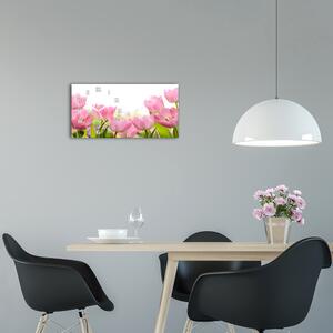 Skleněné hodiny na stěnu Růžové tulipány pl_zsp_60x30_f_76412458
