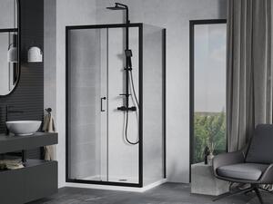 Mexen Apia rozsouvací sprchový kout 90 x 70 cm, Průhledné, Černá + sprchová vanička Flat, Bílá- 840-