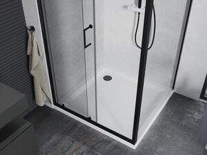 Mexen Apia rozsouvací sprchový kout 100 x 100 cm, Průhledné, Černá + sprchová vanička Flat, Bílá- 84
