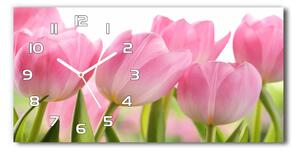 Skleněné hodiny na stěnu Růžové tulipány pl_zsp_60x30_f_76775867