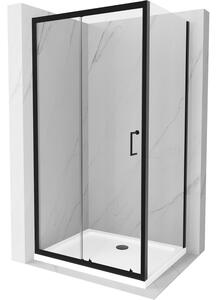 Mexen Apia rozsouvací sprchový kout 130 x 90 cm, Průhledné, Černá + sprchová vanička Flat, Bílá- 840