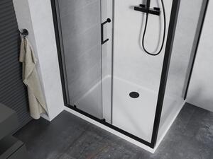 Mexen Apia rozsouvací sprchový kout 90 x 70 cm, Průhledné, Černá + sprchová vanička Flat, Bílá- 840-
