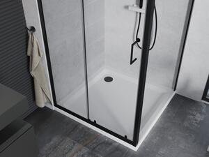 Mexen Apia rozsouvací sprchový kout 100 x 100 cm, Průhledné, Černá + sprchová vanička Flat, Bílá- 84