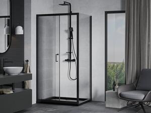 Mexen Apia rozsouvací sprchový kout 90 x 70 cm, Průhledné, Černá + sprchová vanička Flat, Černá