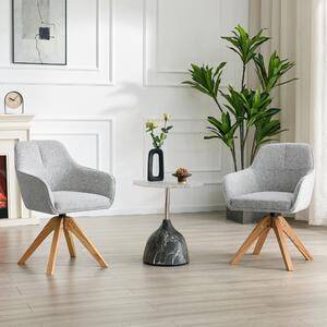 Sada dvou jídelních židlí, otočné o 360°, masivní dřevěné nohy, čalounění z látky, ergonomický design (šedá barva)