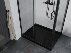 Mexen Apia rozsouvací sprchový kout 90 x 70 cm, Průhledné, Černá + sprchová vanička Flat, Černá