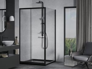 Mexen Apia rozsouvací sprchový kout 90 x 90 cm, Průhledné, Černá + sprchová vanička Flat, Černá