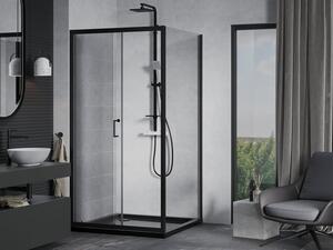 Mexen Apia rozsouvací sprchový kout 100 x 100 cm, Průhledné, Černá + sprchová vanička Flat, Černá