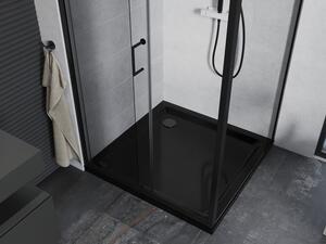 Mexen Apia rozsouvací sprchový kout 100 x 100 cm, Průhledné, Černá + sprchová vanička Flat, Černá