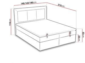 Americká postel boxspring CS34013, s matrací a úložným prostorem, tmavě šedá látka, 140x200 cm