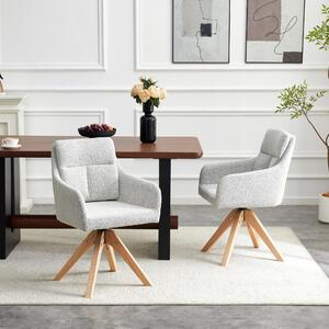 Sada dvou jídelních židlí, potah z PU, kovové nohy, ergonomický design, pohodlné (světlě šedá, barva dřeva)
