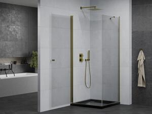 Mexen Pretoria otočný sprchový kout 100 x 100 cm, průhledné, Zlatá+ vanička do sprchového kouta Flat