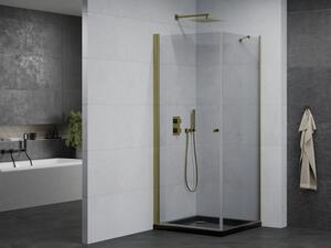 Mexen Pretoria otočný sprchový kout 80 x 80 cm, průhledné, Zlatá+ vanička do sprchového kouta Flat