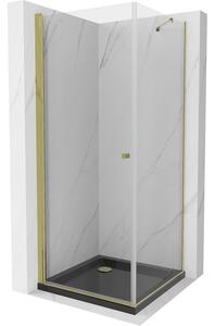 Mexen Pretoria otočný sprchový kout 70 x 70 cm, průhledné, Zlatá+ vanička do sprchového kouta Flat