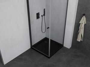 Mexen Pretoria otočný sprchový kout 80 x 80 cm, průhledné, Černá + vanička do sprchového kouta Flat