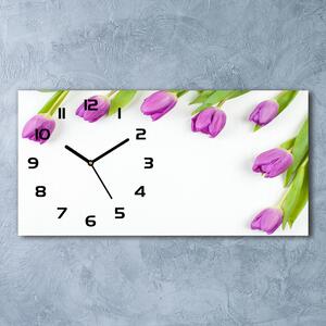 Skleněné hodiny na stěnu Fialové tulipány pl_zsp_60x30_f_78573099