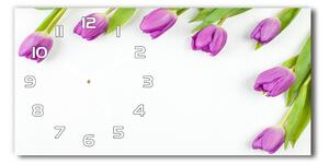 Skleněné hodiny na stěnu Fialové tulipány pl_zsp_60x30_f_78573099
