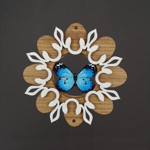 AMADEA Dřevěná ozdoba květ vklad motýl modrý, 10 cm, český výrobek