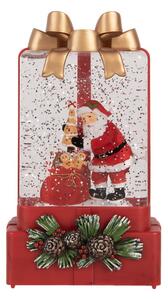 Červená plastová vánoční dekorace dárek s LED světlem a hudbou – 10x6x18 cm