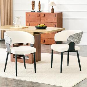 Sada dvou jídelních židlí, styl mid-century, retro design, s područkami, potažené umělou kůží, kovové nohy (bílá + černá)