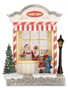Bílá plastová vánoční dekorace domeček s LED světlem a hudbou – 16x12x23 cm