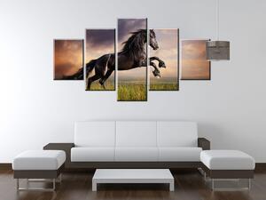 Obraz na plátně Silný černý kůň - 5 dílný Rozměry: 150 x 70 cm