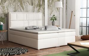Americká postel boxspring CS34013, s matrací a úložným prostorem, bílá ekokůže, 140x200 cm