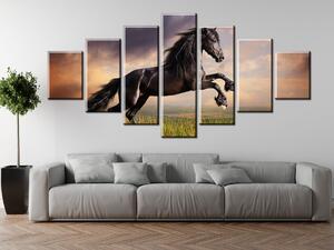 Obraz na plátně Silný černý kůň - 7 dílný Rozměry: 140 x 80 cm