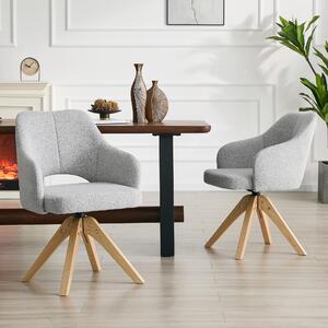Sada dvou otočných křesel, retro design, provedení, potahová látka, masivní dřevěné nohy, 360° otočná, prohnuté opěradlo (světle šedá, dřevo)