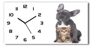 Moderní skleněné hodiny na stěnu Pes a kočka pl_zsp_60x30_f_80558737