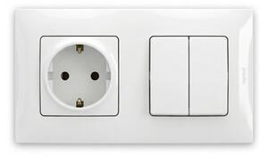 Legrand-Dvojitý vypínač č. 5 a zásuvka domovní SCHUKO 250V/16A s rám NILOE bílá