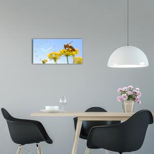 Skleněné hodiny na stěnu Včela na květině pl_zsp_60x30_f_83831573