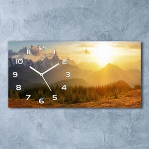 Skleněné hodiny na stěnu Západ slunce hory pl_zsp_60x30_f_84116149